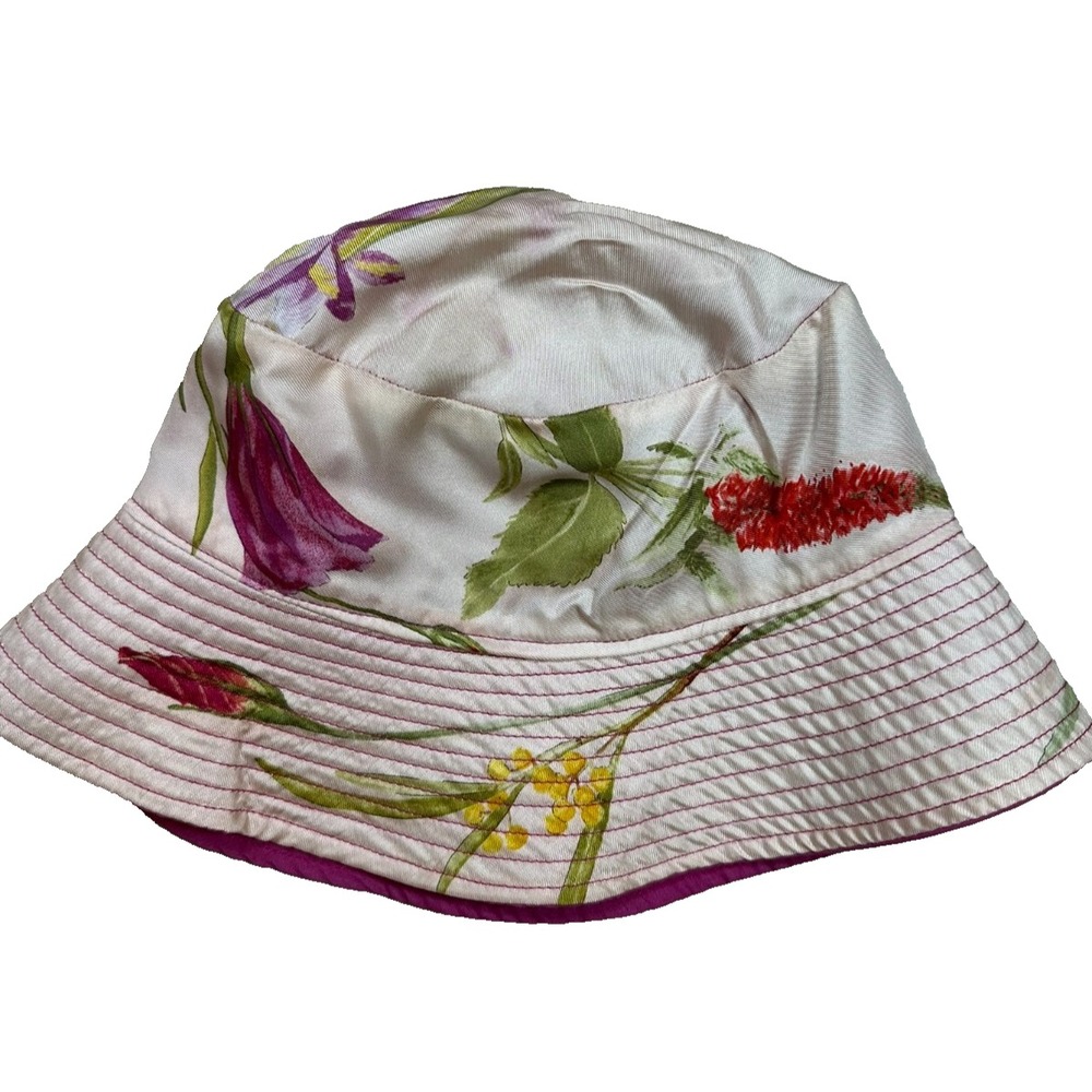 Silk Bucket Hat Floral Designer Chic Cottage Garden Party Lightweight Head Cover